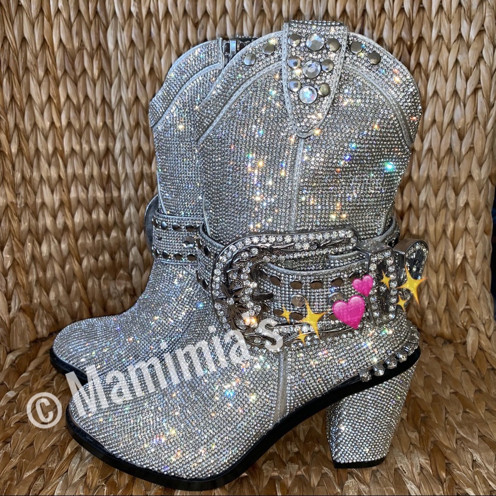 New Doll Kill Icy Sheriff Shine Bling Cowboy Boots - Picture 5 of 8
